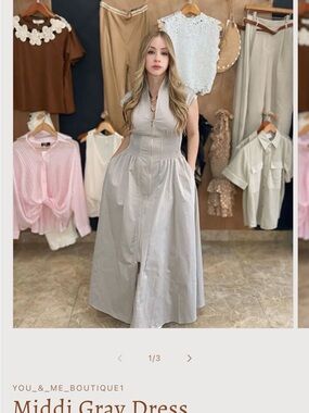 You & Me Boutique Gray Maxi Dress with Front Zip like Anthropology dress